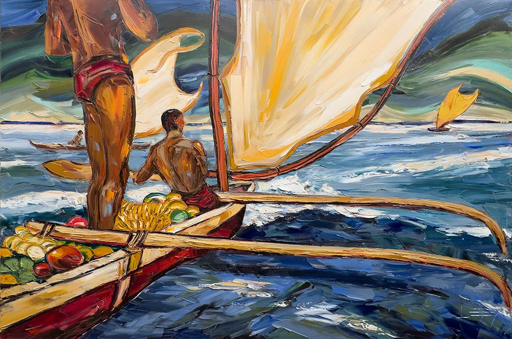 Carried by the Trade Winds, 48 × 72 in., oil on canvas - private Kauaʻi-inspired commission by Lisa Elley.
