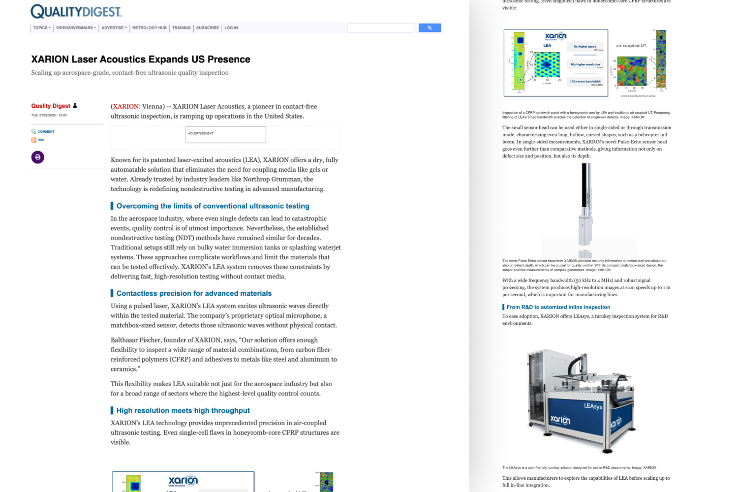 Xarion coverage in Quality Digest